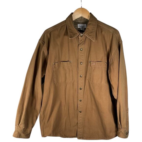 Carhartt Men’s Large Vintage Brown Canvas Snap Shirt Jacket Flannel Lined Work - Picture 1 of 16